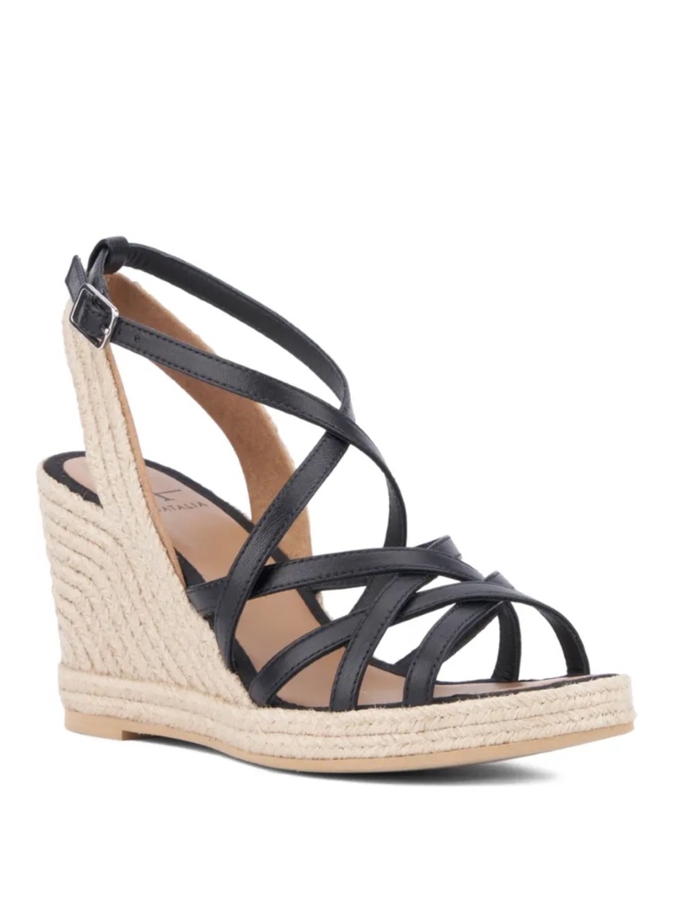 New Aquatalia Jenni Ankle Strap Espadrille Wedge Sandal Black Sz 8